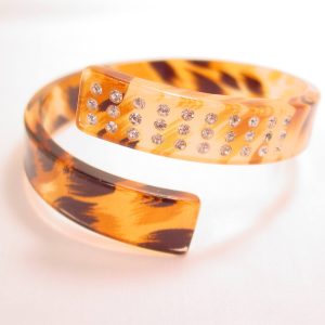 Leopard Print Lucite and Rhinestone Bracelet