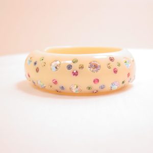 Weiss Pastel and Aurora Borealis Rhinestone Imbedded Plastic Hinged Bracelet