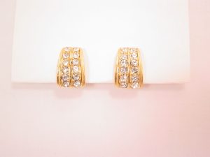 Double Rhinestone Row Trifari Earrings