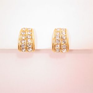 Double Rhinestone Row Trifari Earrings