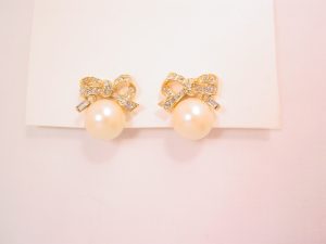 Nina Ricci Rhinestone Bow and Pearl Earrings