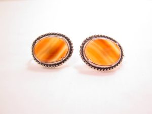 Agate and Sterling Screwback Earrings by L.S.R. Co.