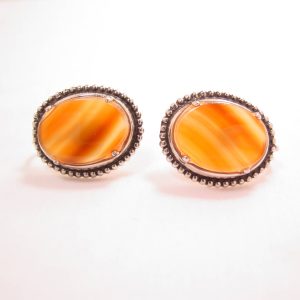 Agate and Sterling Screwback Earrings by L.S.R. Co.