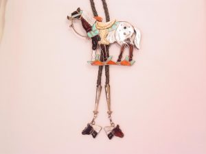 Amazing Zuni Inlayed Horse Bolo Tie by Joe Zunie