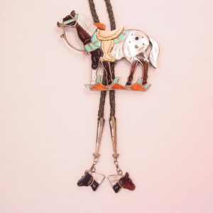 Amazing Zuni Inlayed Horse Bolo Tie by Joe Zunie