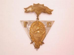 Knights of Pythias Silver Triangle Dangling from Ribbon Pin