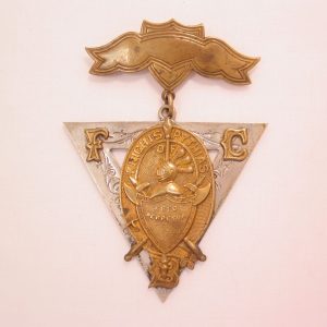 Knights of Pythias Silver Triangle Dangling from Ribbon Pin
