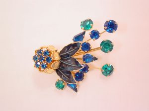 Aqua and Bright Blue Weiss Floral Spray Pin