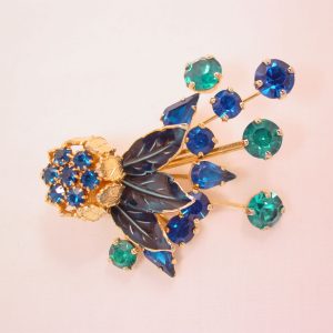 Aqua and Bright Blue Weiss Floral Spray Pin