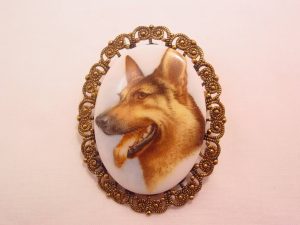 German Shepherd on Porcelain West Germany Pin