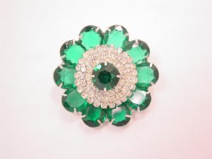 Emerald Green and Clear Rhinestone Round Pin