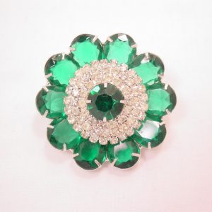 Emerald Green and Clear Rhinestone Round Pin