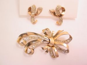 1940s Old Marcel Boucher Sterling Bow Pin and Earrings Set