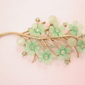 Coro Plastic Green Flowers and Moonglow Branch Pin
