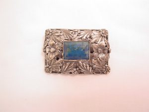 Floral and Dark Blue Natural Stone Sterling Craft by Coro Pin