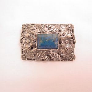 Floral and Dark Blue Natural Stone Sterling Craft by Coro Pin