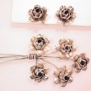 Coro Sterling Craft Rose Bouquet Pin and Earrings Set