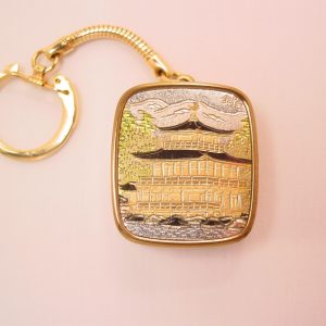 Chokin-Style Pagoda Music Box Keychain by Swan and Sankyo