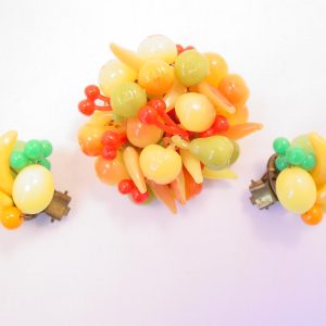 West Germany Plastic Fruit Pin and Earrings Set