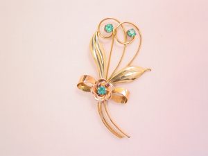 Harry Iskin 1/20 12K G.F. and Aqua Rhinestone Floral Spray Pin