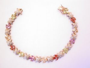 X and Leaf Design Semi-Precious Stone 925 Sterling Bracelet