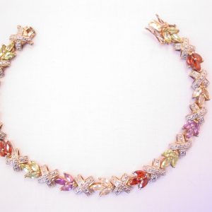 X and Leaf Design Semi-Precious Stone 925 Sterling Bracelet