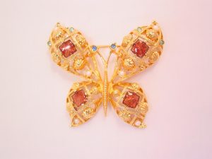 Large Goldtone, Pearl, Brown and Blue Avon Butterfly Pin