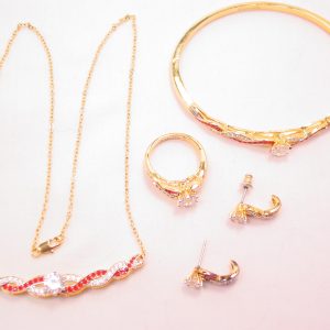 Beautiful Marcelle Imitation Ruby and Diamond 4-Piece Parure