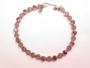 Amethyst and Marcasite Hearts Sterling Bracelet