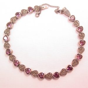 Amethyst and Marcasite Hearts Sterling Bracelet