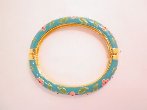 Joan Rivers Blue Enamel and Pink Floral Hinged Bracelet