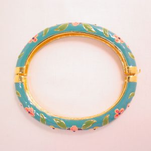 Joan Rivers Blue Enamel and Pink Floral Hinged Bracelet