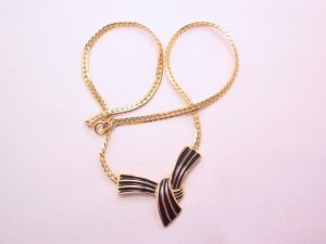 Modern Black Ribbon Design Trifari Necklace