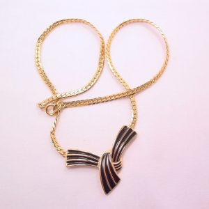 Modern Black Ribbon Design Trifari Necklace