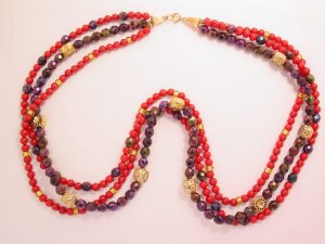Royal Purple Aurora Borealis and Carnelian-Colored Glass Bead Necklace
