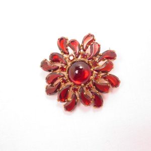 Beautiful German Round Garnet Pin with Curved Teardrop Garnets