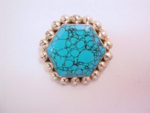 Sterling and Spiderweb Turquoise Hexagon Pin/Pendant