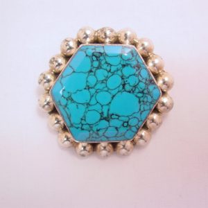 Sterling and Spiderweb Turquoise Hexagon Pin/Pendant