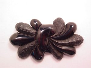 Black Carved Bakelite Stylized Bow Pin