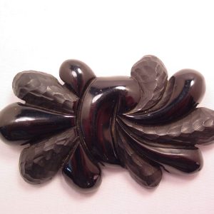 Black Carved Bakelite Stylized Bow Pin