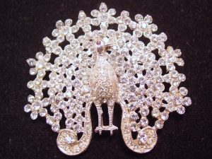 Clear Rhinestone Peacock Pin