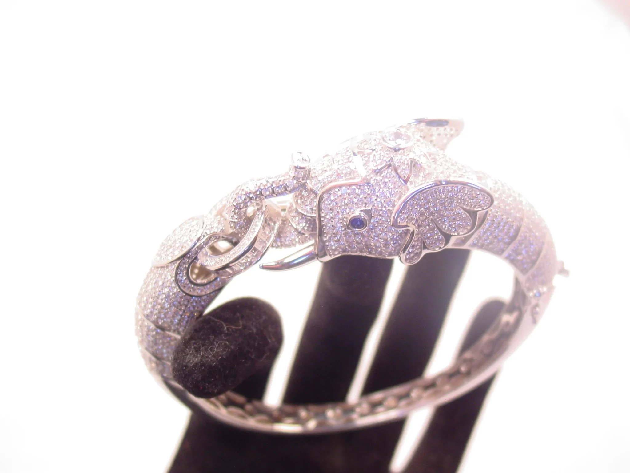 Absolutely Stunning Rhinestone Encrusted Sterling Elephant Bracelet