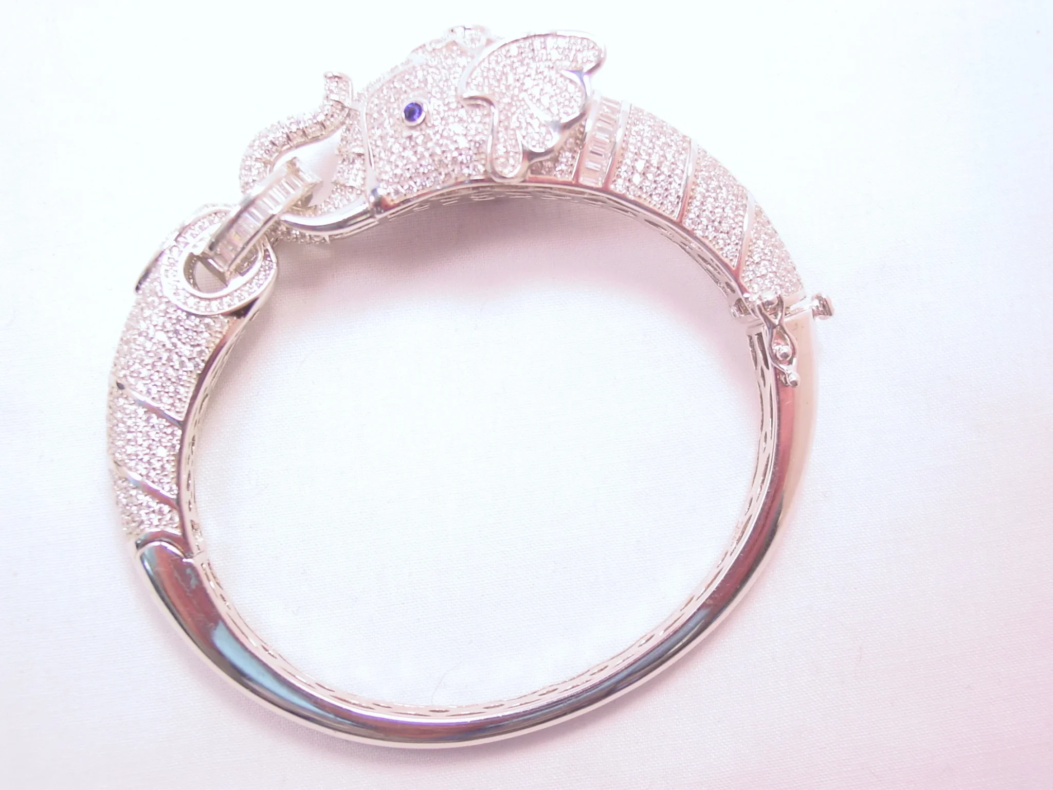 Absolutely Stunning Rhinestone Encrusted Sterling Elephant Bracelet - Image 2