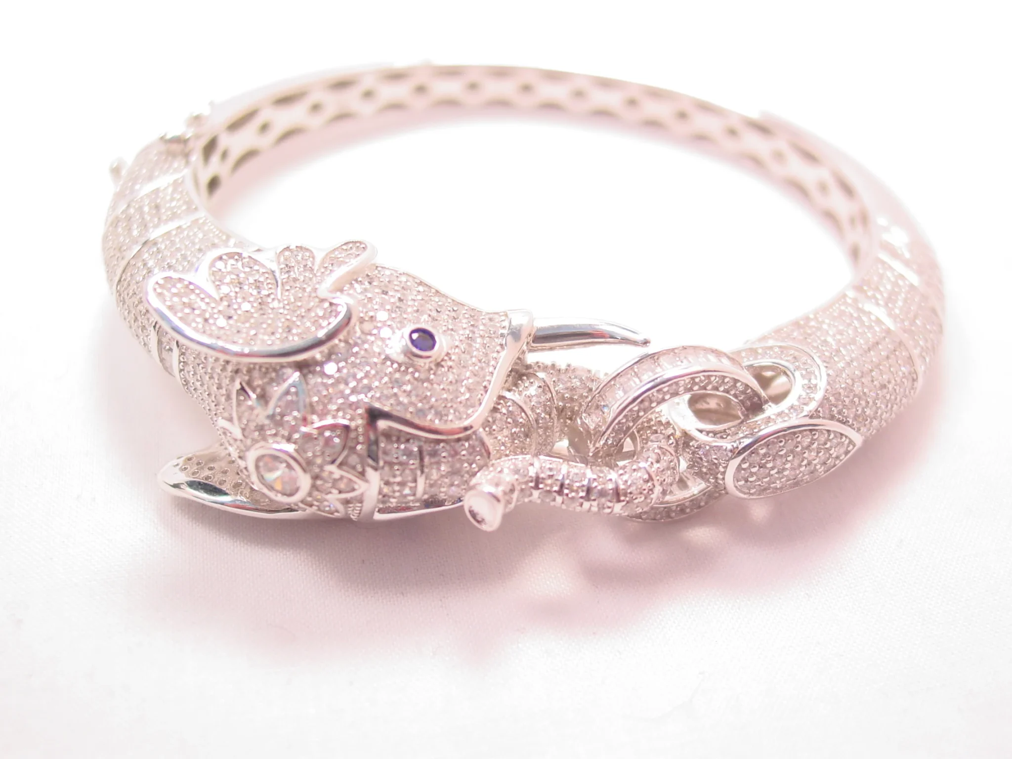 Absolutely Stunning Rhinestone Encrusted Sterling Elephant Bracelet - Image 3