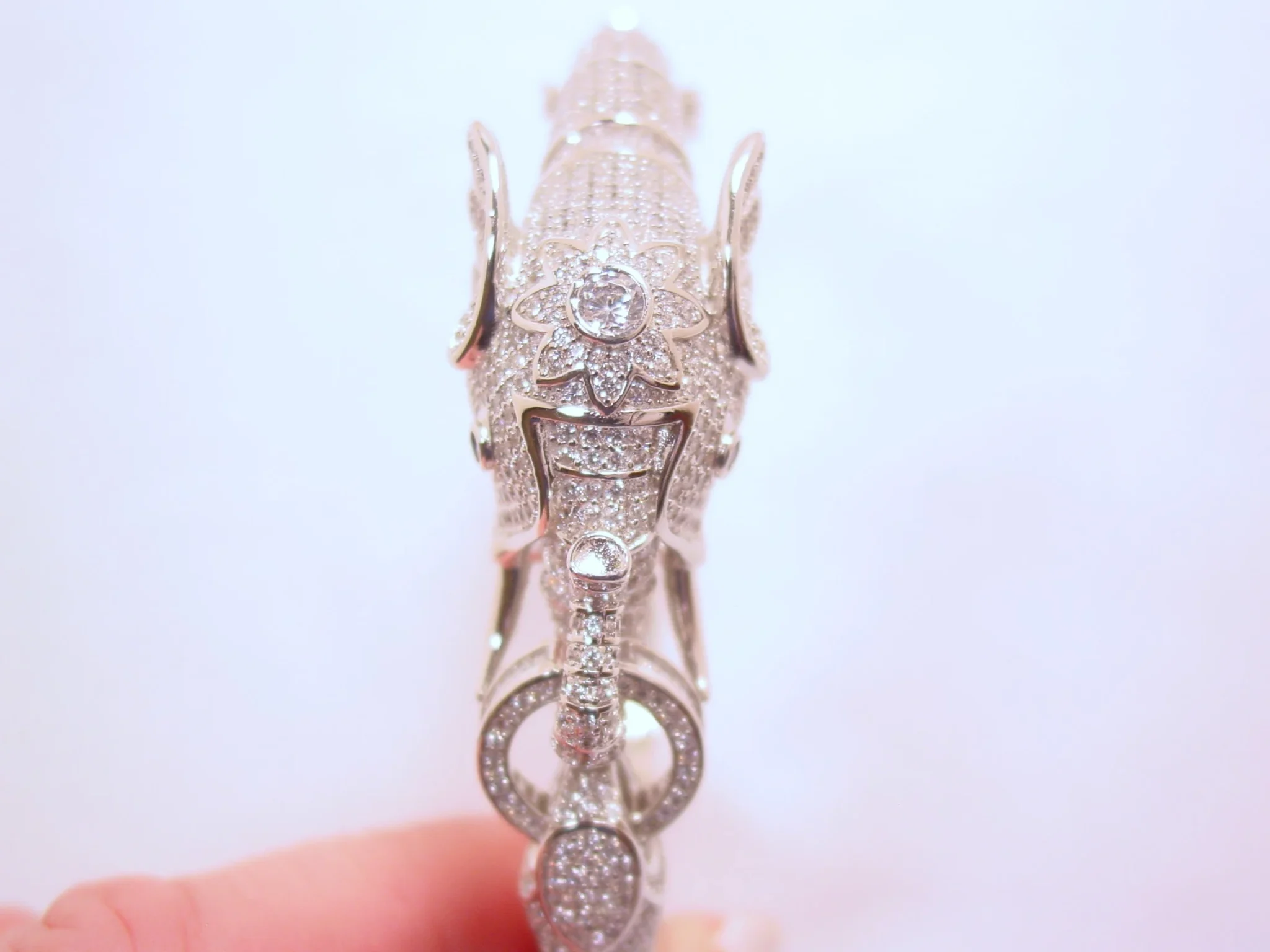 Absolutely Stunning Rhinestone Encrusted Sterling Elephant Bracelet - Image 12