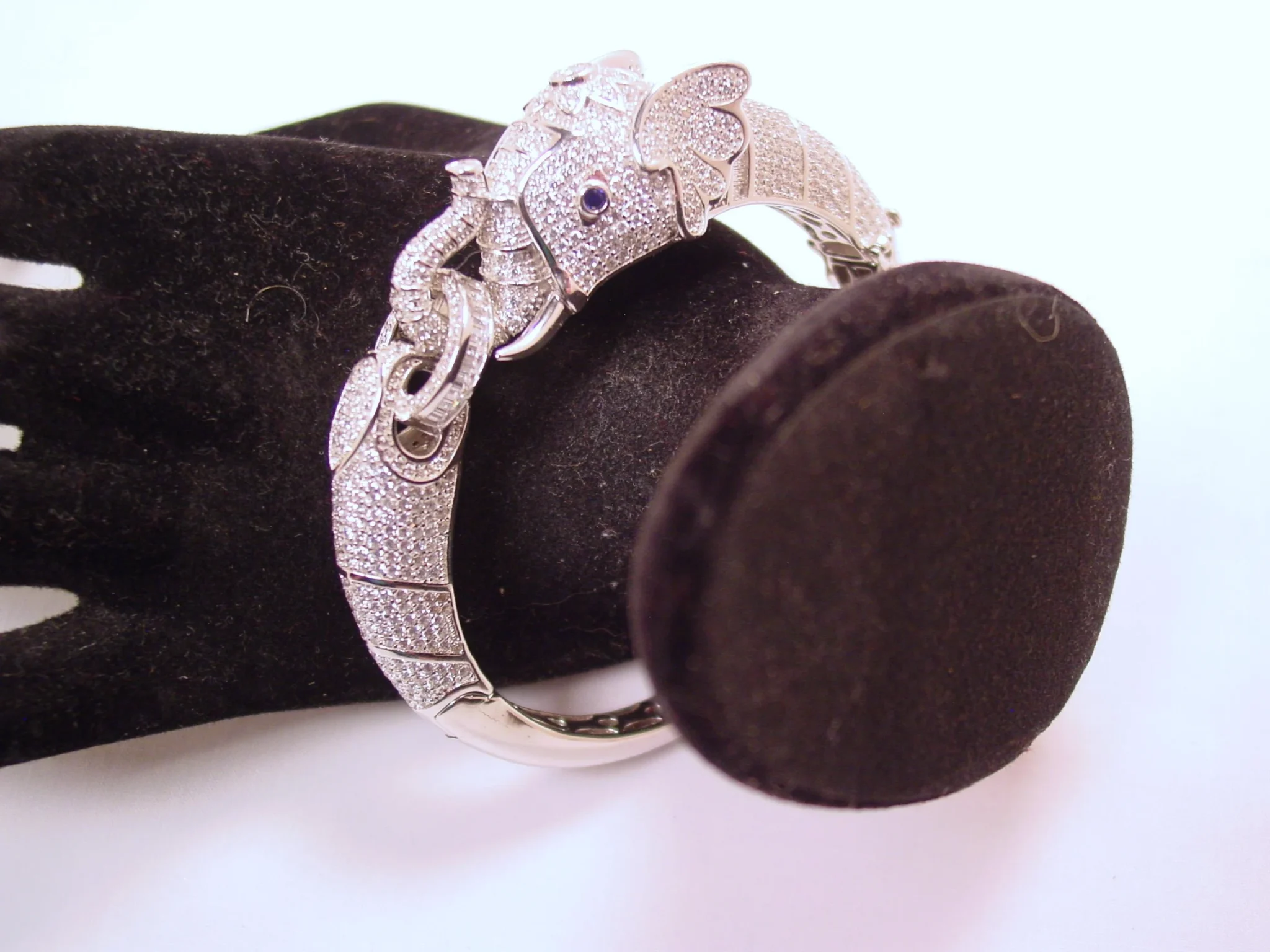 Absolutely Stunning Rhinestone Encrusted Sterling Elephant Bracelet - Image 13