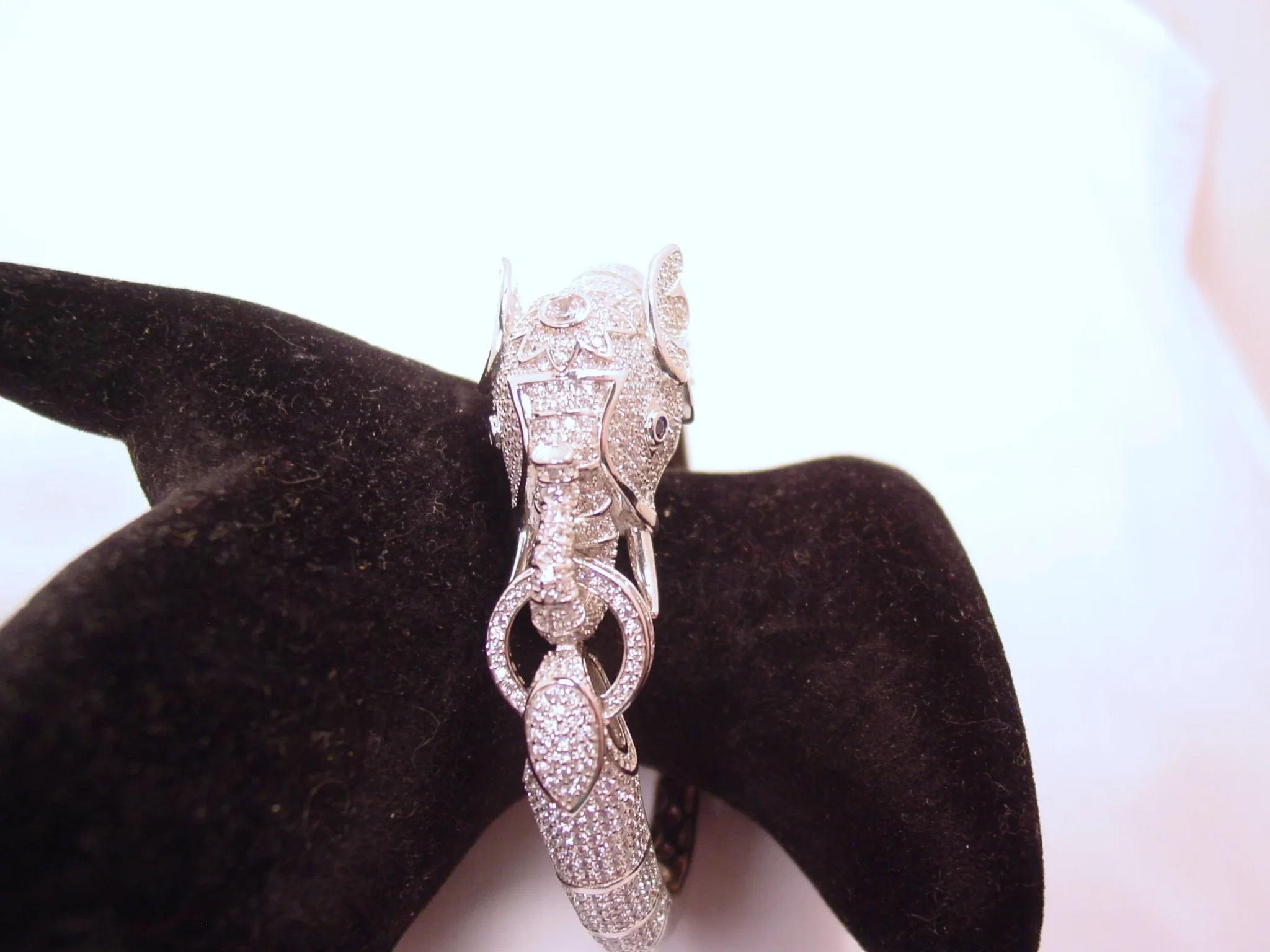 Absolutely Stunning Rhinestone Encrusted Sterling Elephant Bracelet - Image 14