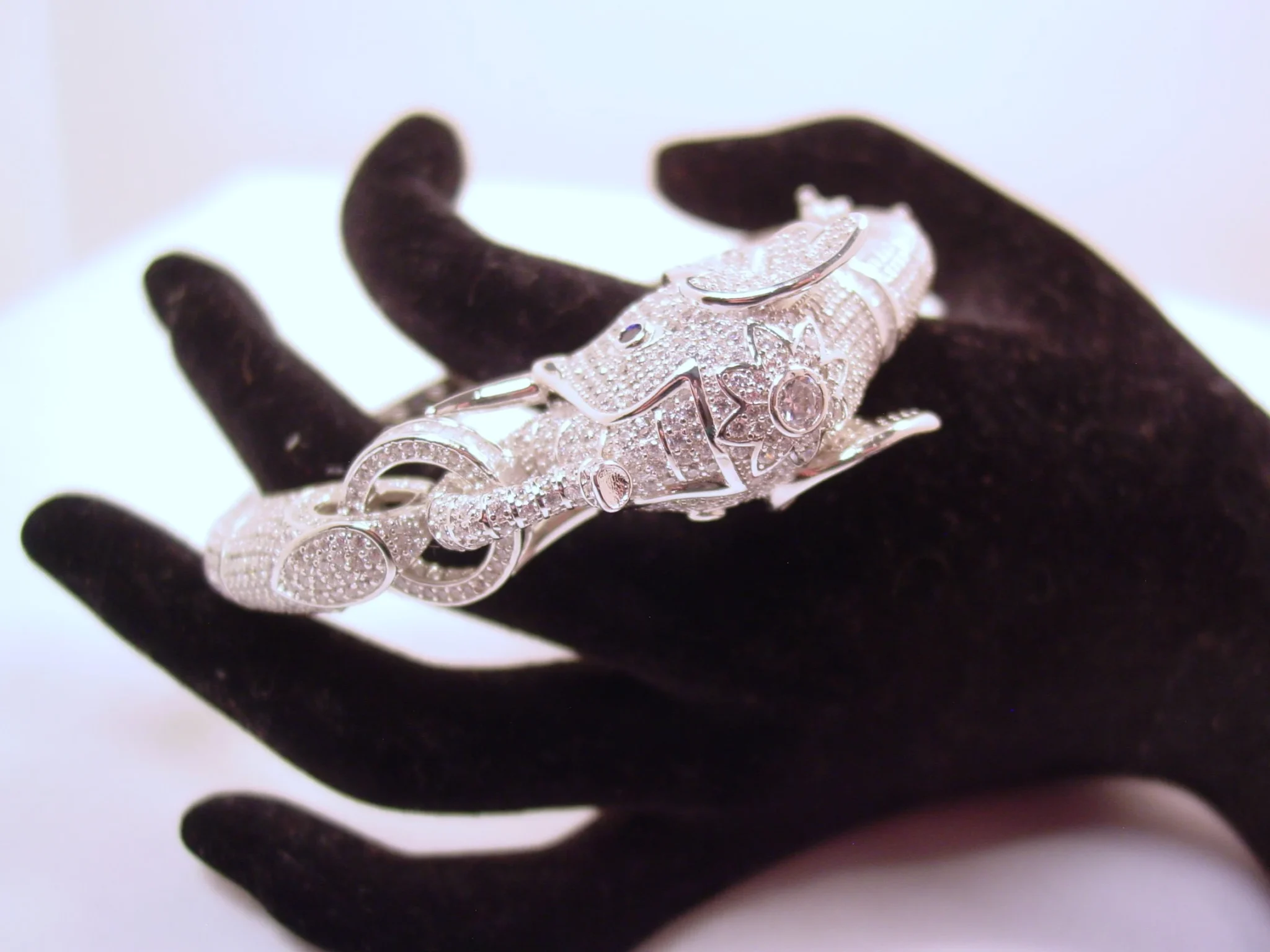 Absolutely Stunning Rhinestone Encrusted Sterling Elephant Bracelet - Image 15