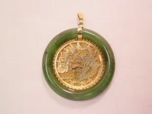 Jade and Goldtone Dragon Pendant