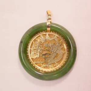 Jade and Goldtone Dragon Pendant